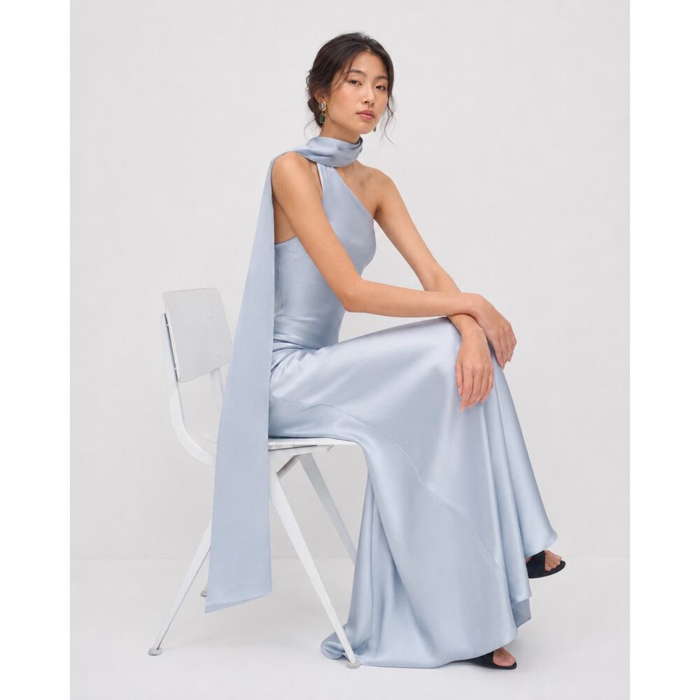 Reformation Jazlyn Silk Dress Mineral Blue Size 10 NWT - Picture 3 of 12